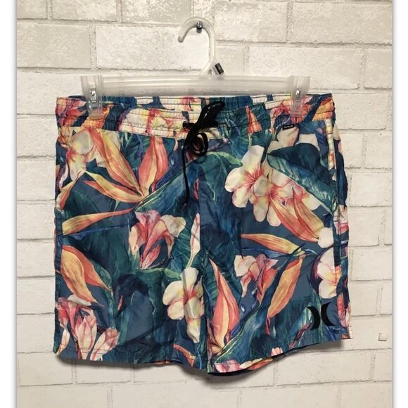 Hurley Men's Size Large Floral Volley Elastic Waist Drawstring Swim Trunks - Picture 1 of 2